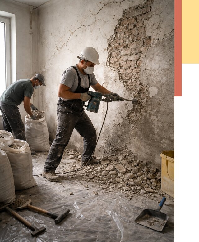 Демонтаж штукатурки со стен в Кирове от 7319 руб/м² — быстро и недорого | ОТДЕЛОЧНИК-Кро