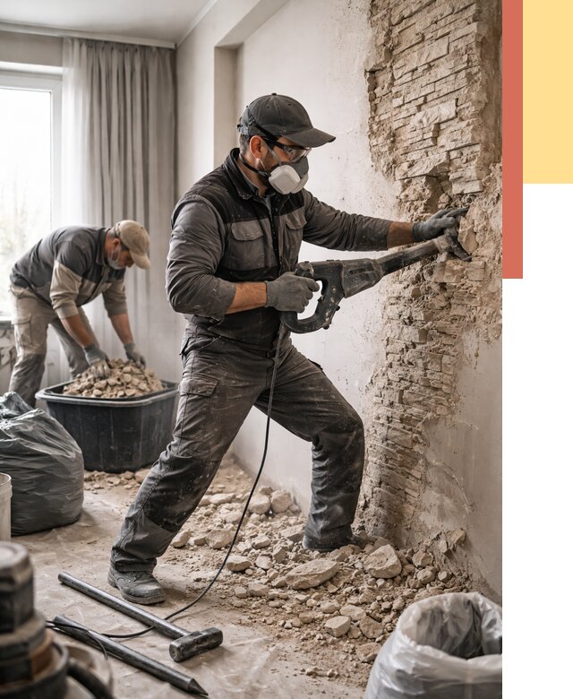 Демонтаж декоративного камня в Кирове от 1474 руб/м² — быстро и недорого | ОТДЕЛОЧНИК-Кро