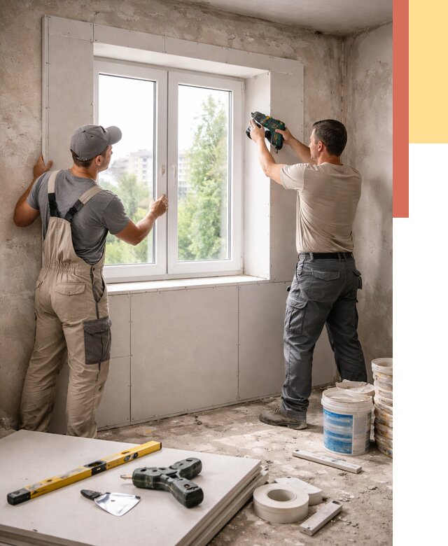 Монтаж откосов из гипсокартона в Кирове от 4574 руб. под ключ | ОТДЕЛОЧНИК-Кро