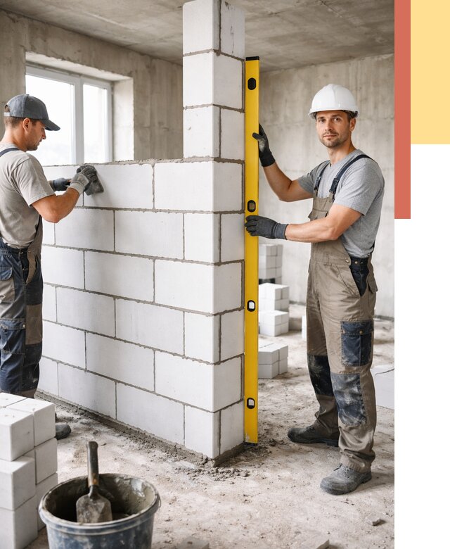 Кладка перегородок из пеноблока в Кирове от 1830 руб. под ключ | ОТДЕЛОЧНИК-Кро