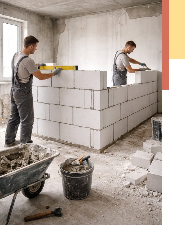 Кладка перегородок из ПГП в Кирове от 2541 руб./м2 — монтаж и возведение под ключ | ОТДЕЛОЧНИК-Кро