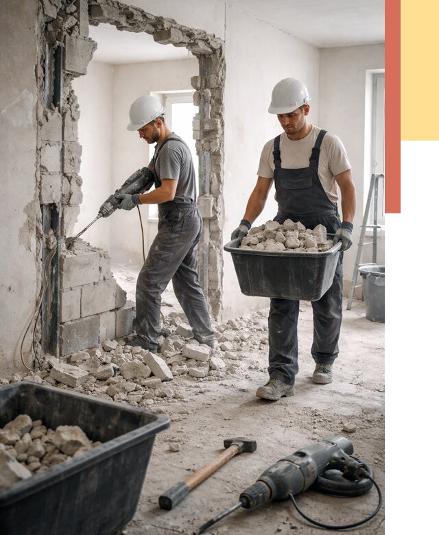 Демонтаж блоковых перегородок в Кирове от 3812 руб. — быстро и недорого | ОТДЕЛОЧНИК-Кро