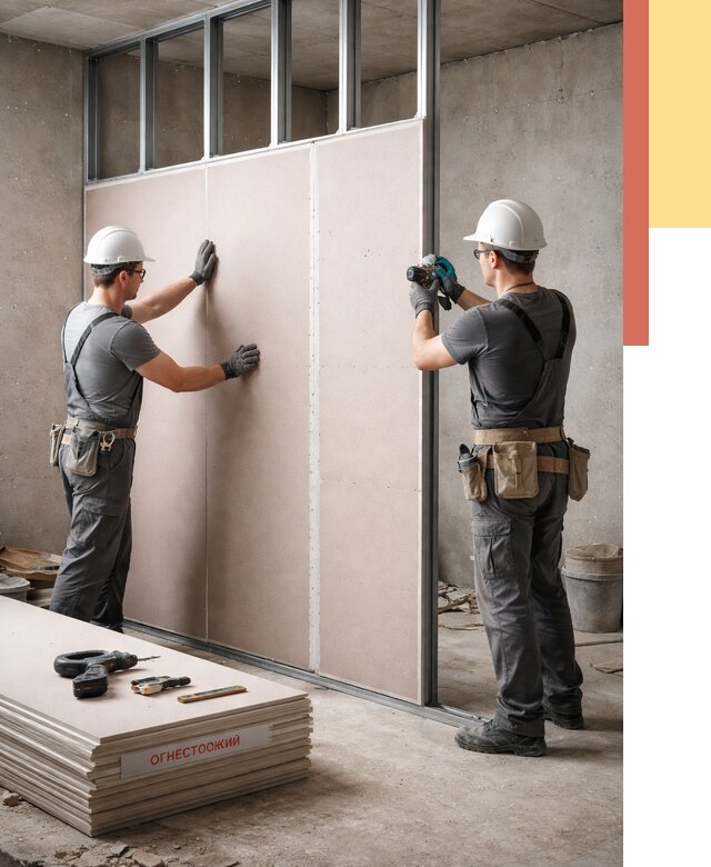 Перегородка из огнестойкого гипсокартона в Кирове от 1881 руб. под ключ | ОТДЕЛОЧНИК-Кро