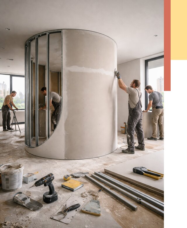 Радиусная перегородка из гипсокартона в Кирове от 2948 руб. под ключ | ОТДЕЛОЧНИК-Кро