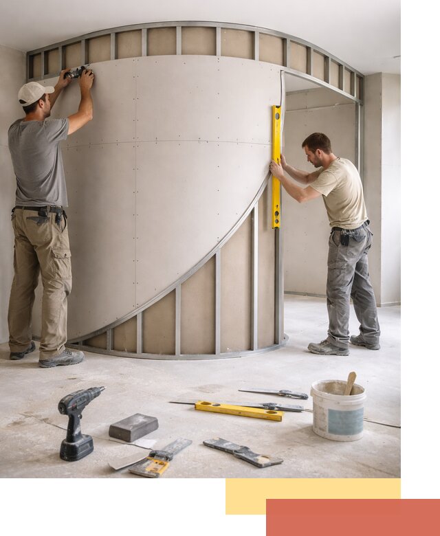 Радиусная перегородка из гипсокартона в Кирове под ключ