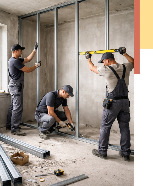 Монтаж каркаса перегородки из профиля в Кирове от 762 руб. | ОТДЕЛОЧНИК-Кро