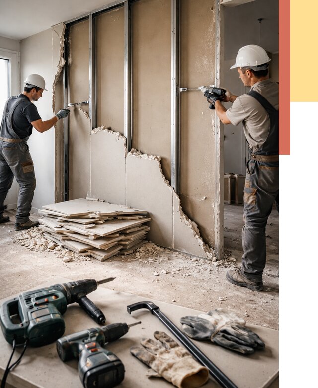 Демонтаж перегородки из гипсокартона в Кирове от 1220 руб. быстро и недорого | ОТДЕЛОЧНИК-Кро