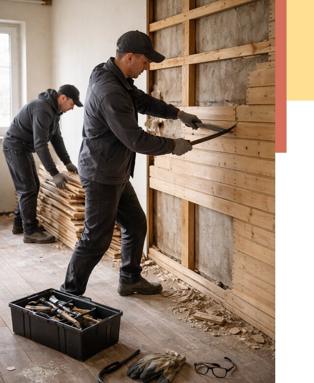 Демонтаж вагонки в Кирове от 3863 руб/м2 — быстро и недорого | ОТДЕЛОЧНИК-Кро