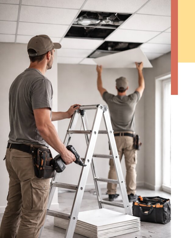 Обслуживание подвесного потолка в Кирове от 3558 руб. — быстро и недорого | ОТДЕЛОЧНИК-Кро