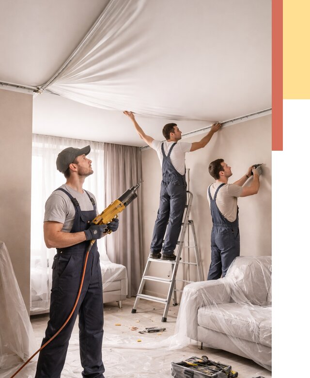 Установка натяжного потолка в Кирове от 4574 руб. | Быстро и недорого — ОТДЕЛОЧНИК-Кро