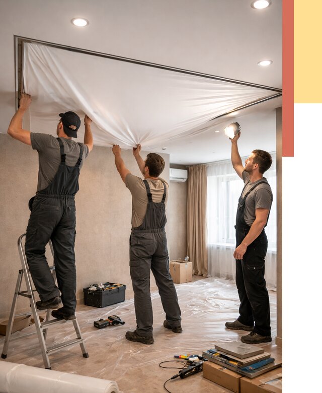 Монтаж ПВХ натяжного потолка в Кирове от 3558 руб. под ключ | ОТДЕЛОЧНИК-Кро