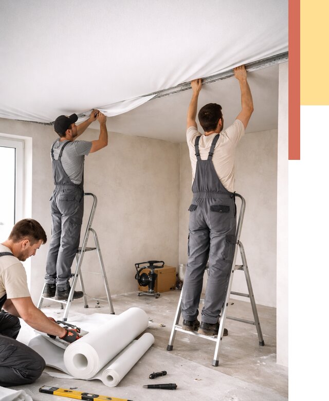 Монтаж тканевого натяжного потолка в Кирове от 3558 руб. под ключ | ОТДЕЛОЧНИК-Кро