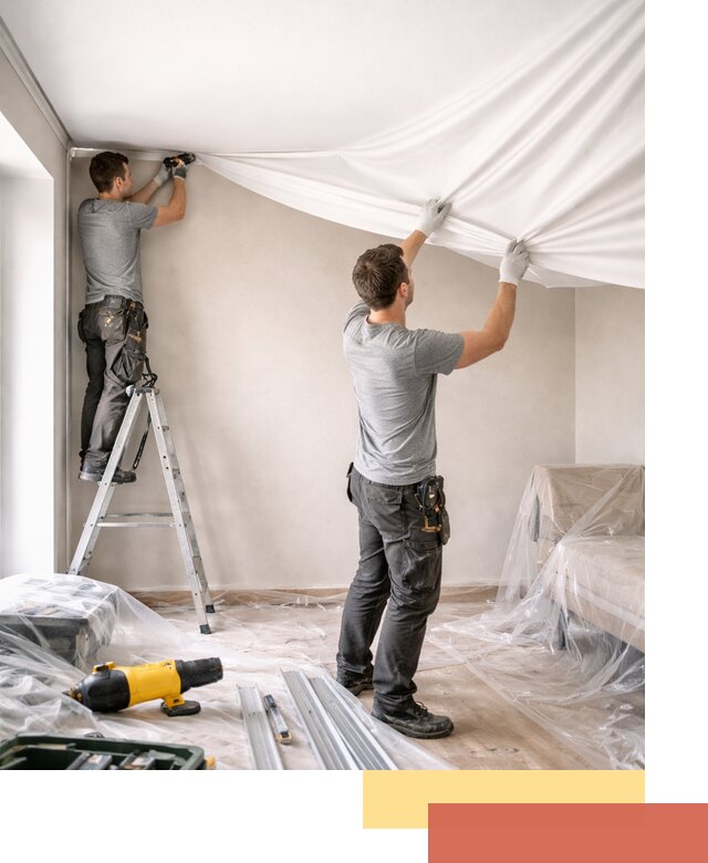 Монтаж тканевого натяжного потолка в Кирове недорого и быстро