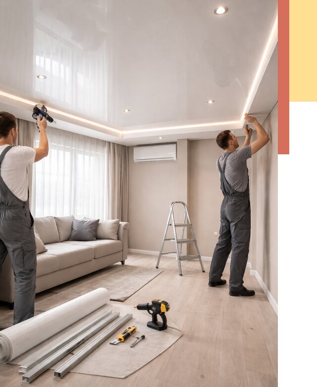 Монтаж глянцевого натяжного потолка в Кирове от 762 руб. под ключ | ОТДЕЛОЧНИК-Кро