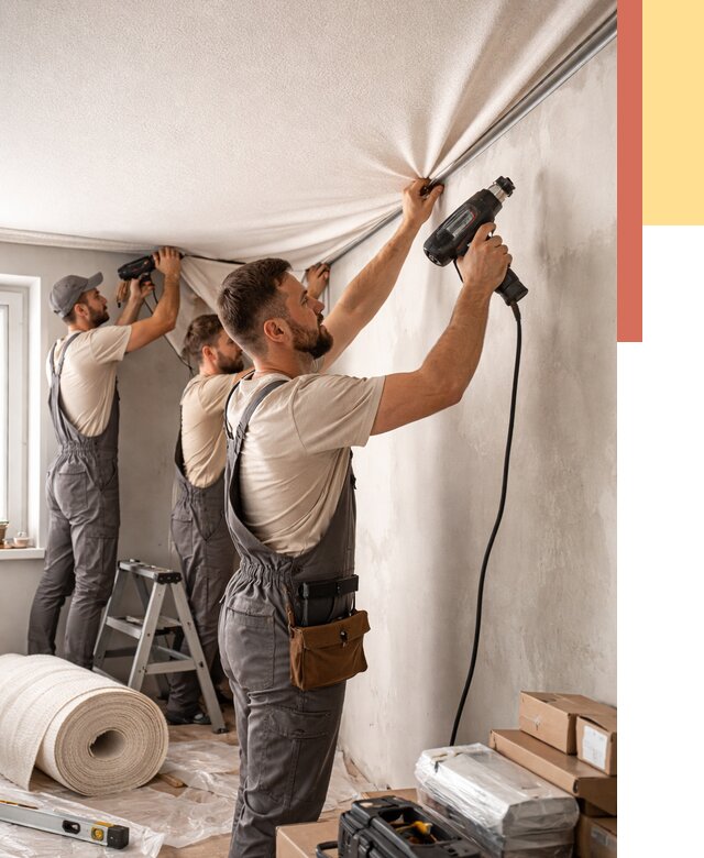 Монтаж фактурного натяжного потолка в Кирове от 762 руб. — ОТДЕЛОЧНИК-Кро