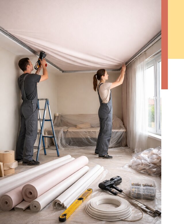 Монтаж цветного натяжного потолка в Кирове от 4269 руб/м² — быстро и недорого | ОТДЕЛОЧНИК-Кро