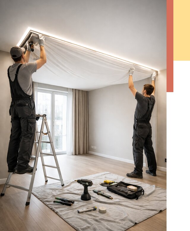 Монтаж парящего натяжного потолка в Кирове от 4574 руб. быстро и недорого | ОТДЕЛОЧНИК-Кро