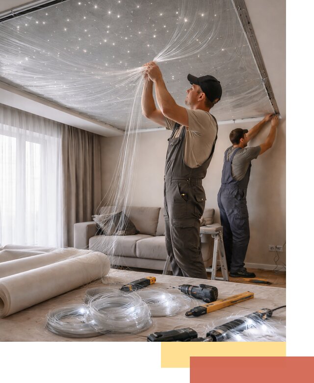 Монтаж натяжного потолка «Звездное небо» в Кирове