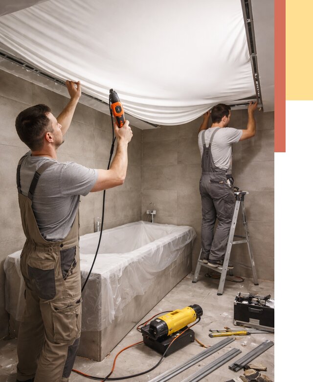 Монтаж натяжного потолка в ванной в Кирове от 1220 руб. под ключ | ОТДЕЛОЧНИК-Кро