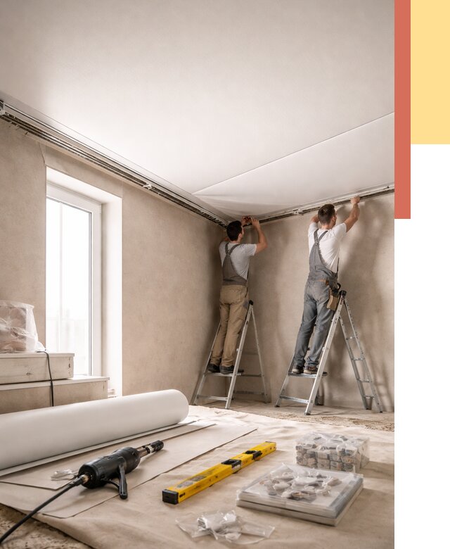 Монтаж натяжного потолка в спальне в Кирове от 3863 руб. под ключ | ОТДЕЛОЧНИК-Кро