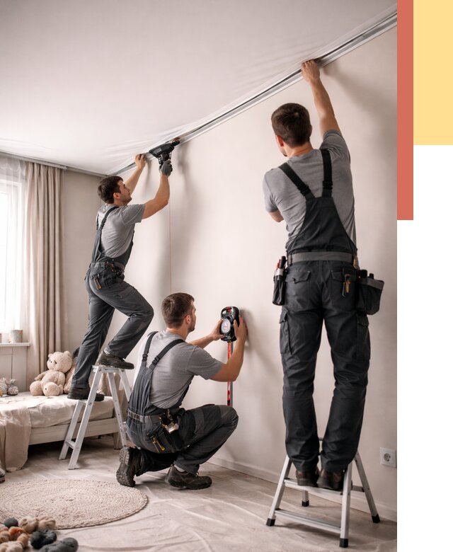 Монтаж натяжного потолка в детской в Кирове от 3558 руб. — быстро и недорого | ОТДЕЛОЧНИК-Кро