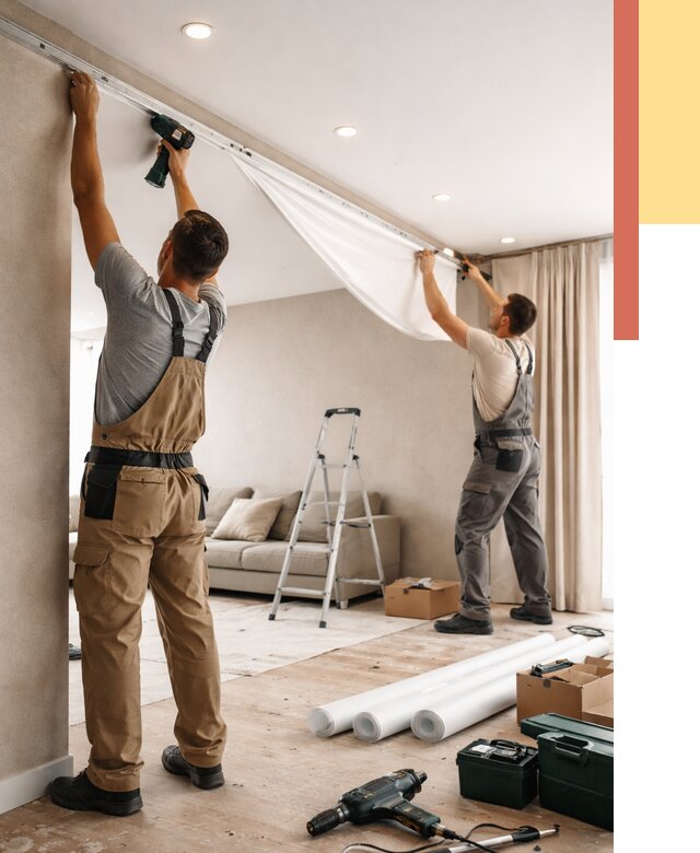 Монтаж натяжного потолка в гостиной в Кирове от 559 руб. | ОТДЕЛОЧНИК-Кро