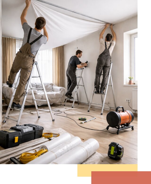 Монтаж натяжного потолка в гостиной в Кирове