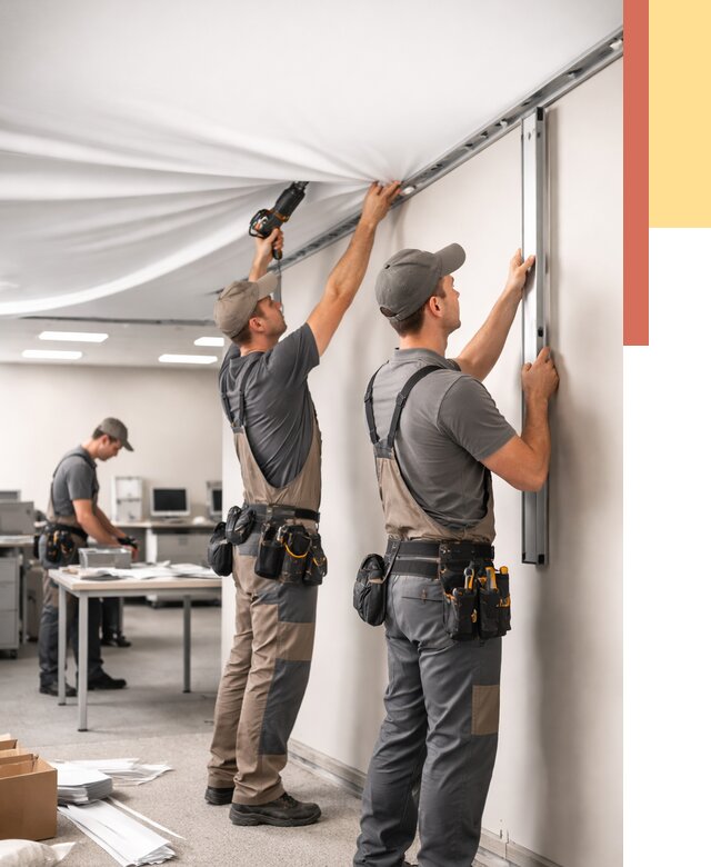 Монтаж натяжного потолка в офисе в Кирове от 457 руб/м² — быстро и недорого | ОТДЕЛОЧНИК-Кро