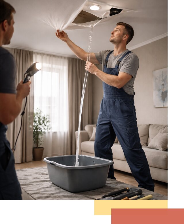 Слив воды с натяжного потолка в Кирове быстро и аккуратно