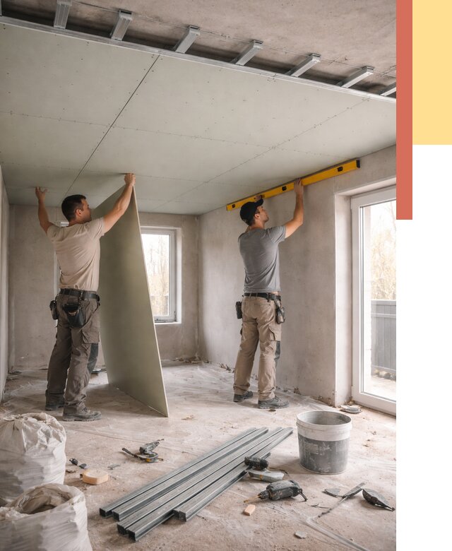 Одноуровневый потолок из гипсокартона в Кирове от 762 руб. — монтаж под ключ | ОТДЕЛОЧНИК-Кро