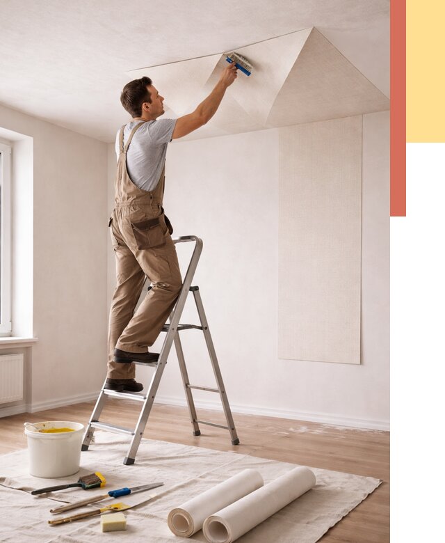 Поклейка обоев на потолок в Кирове от 4574 руб. быстро и недорого | ОТДЕЛОЧНИК-Кро